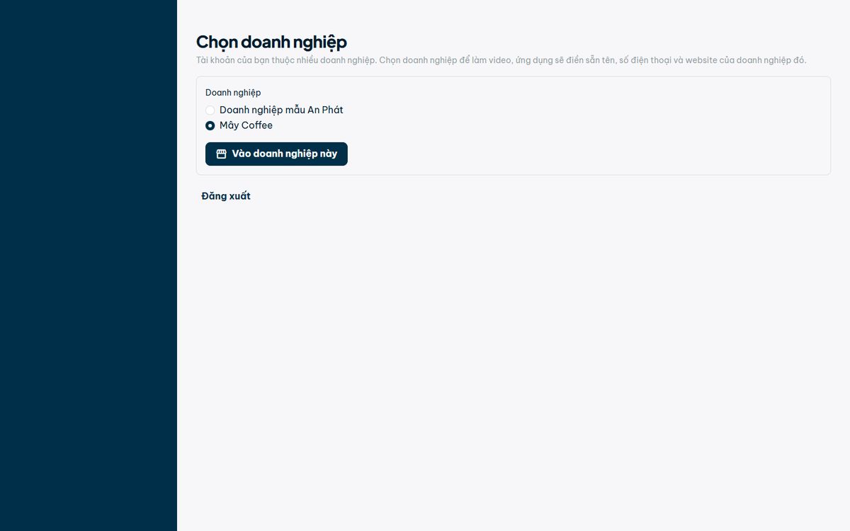 Màn hình chọn doanh nghiệp
